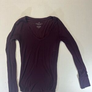 Aerie Long Sleeve V-Neck Top - Rich Purple